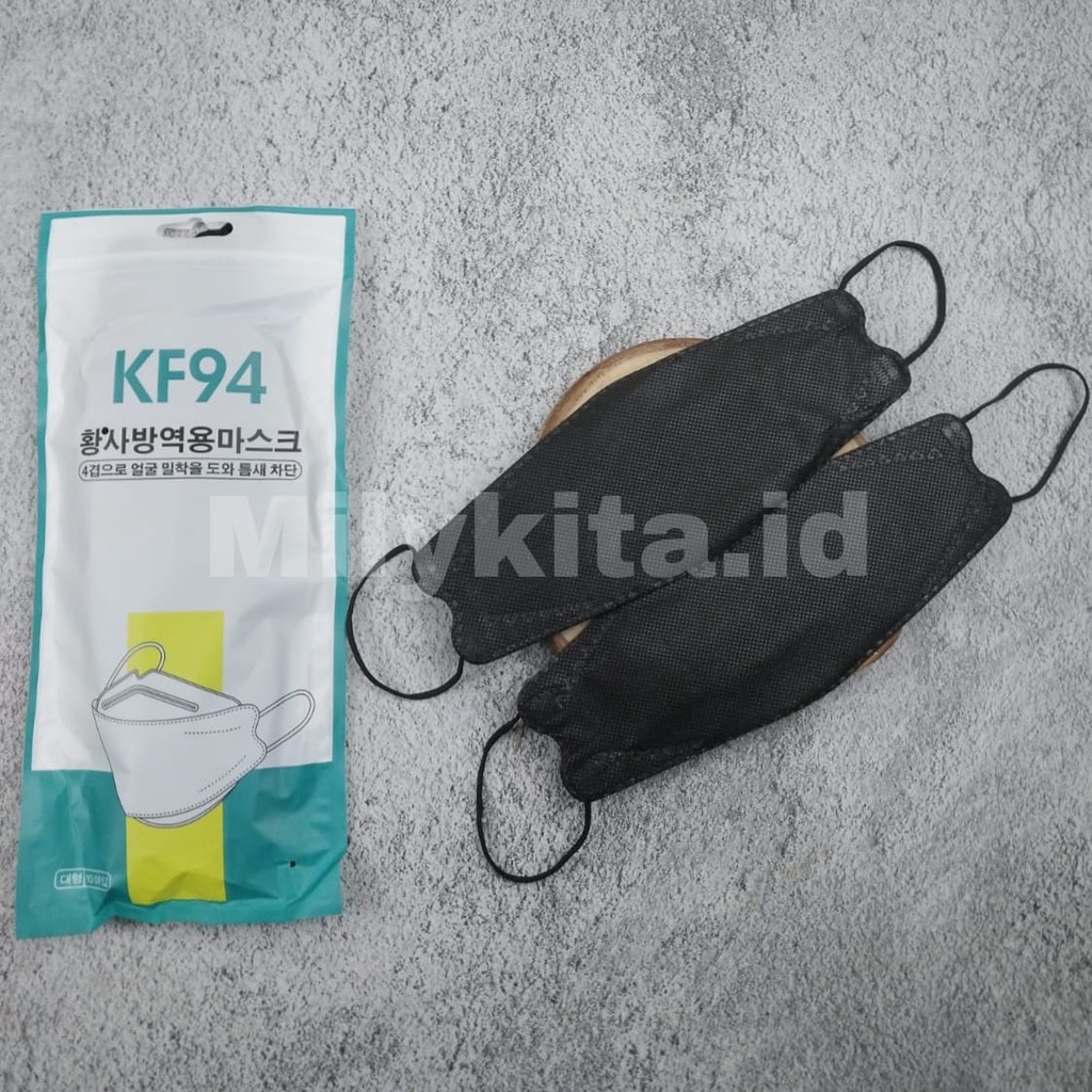 Masker KF94 Warna Hitam Putih Abu Murah Isi 10 Pcs