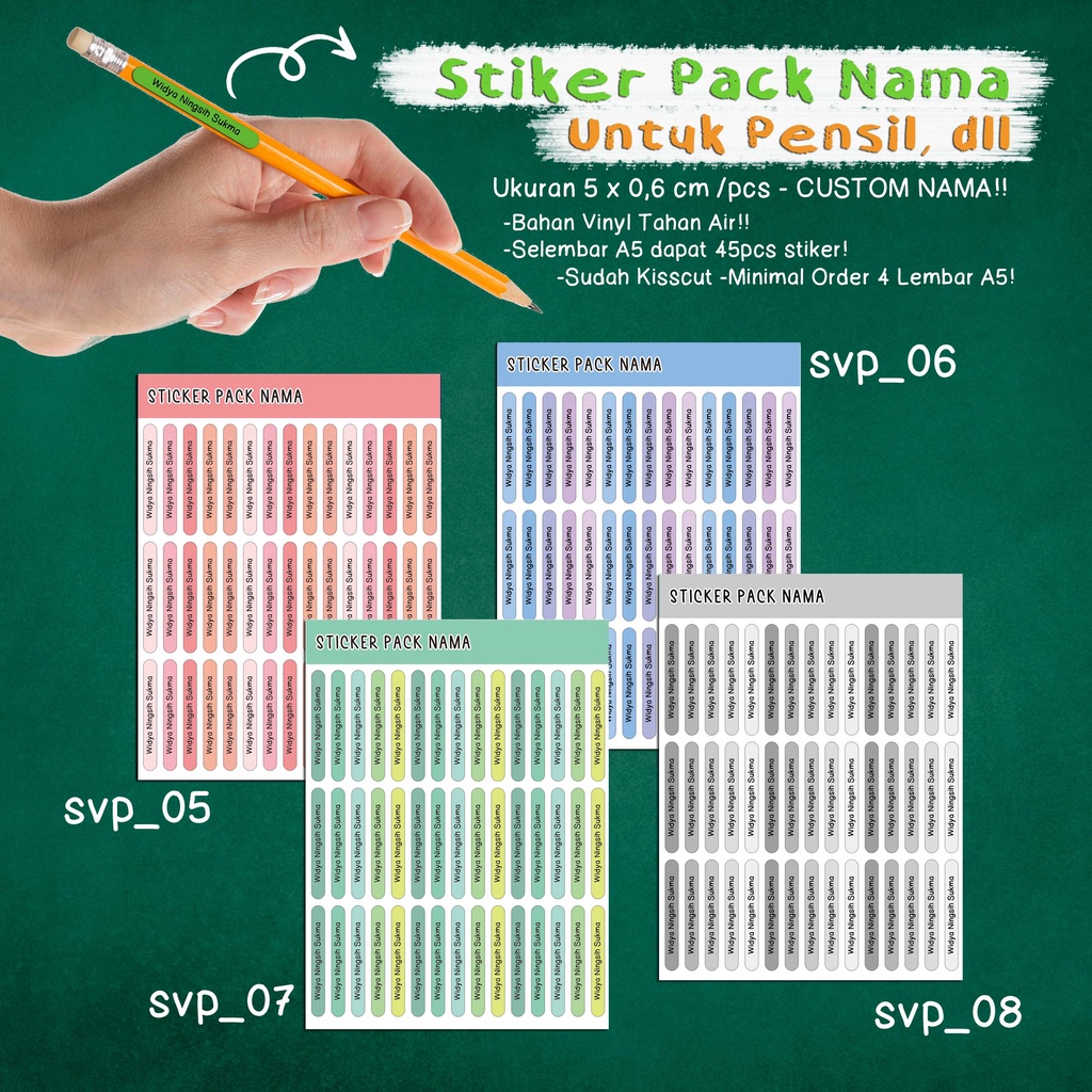 

RK [1 PAKET ISI 4 LEMBAR A5] - STIKER PACK NAMA / Stiker Pack Nama STIKER NAMA untuk Pensil, Pulpen,