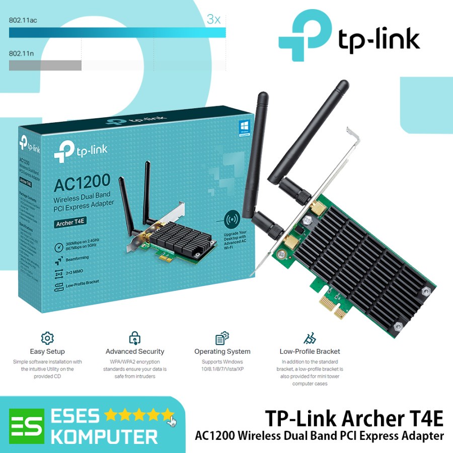 WiFi Adapter TP-Link Archer T4E AC1200 Wireless Dual Band PCIe