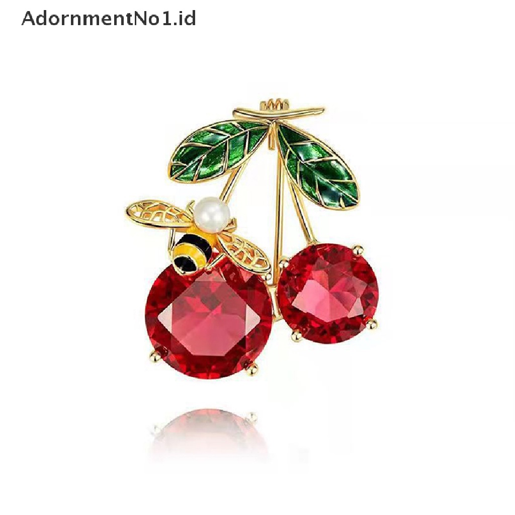 [AdornmentNo1] Bros Cherry Kristal Merah Untuk Wanita Enamel Klasik Buah Pernikahan Kasual Kantor Bros Pin Hadiah Perhiasan Gift [ID]