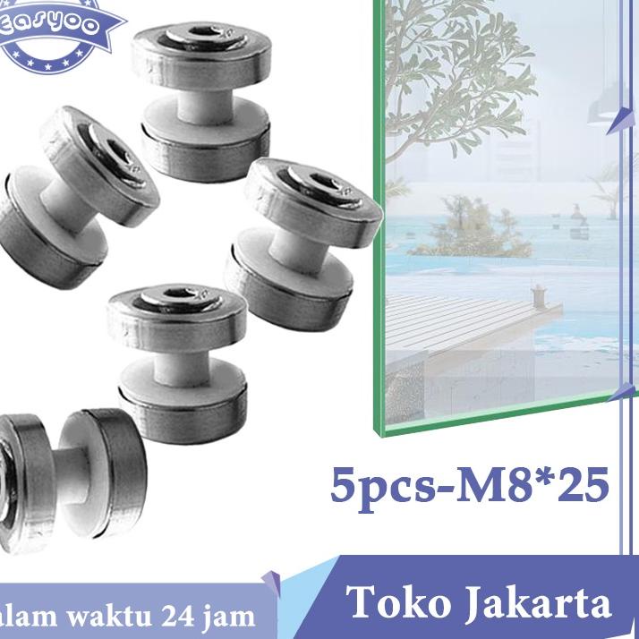 ❃ Isi 5 Penjepit Kaca Stainless steel 304 Baut Penjepit Kaca Tiang Railing Tangga Jepitan Kaca M8*25