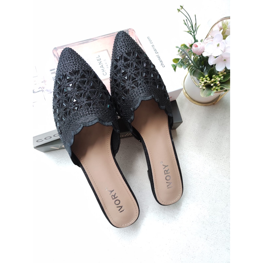 IVORY Sandal Pesta Mules Ukuran Besar Size 41 42 43 44 Glitter Import B533-894