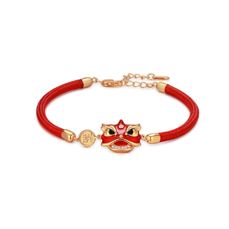 Gelang Pasangan Singa Merah Gaya China Baru Festival Musim Semi Gelang Tali Merah Hadiah Tahun Baru