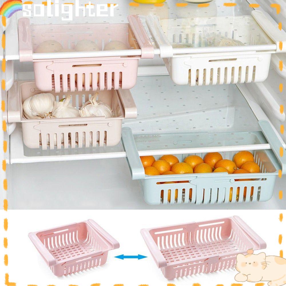 Solighter Laci Kulkas Adjustable Tempat Penyimpanan Aksesoris Dapur Tarik Kulkas Organizer