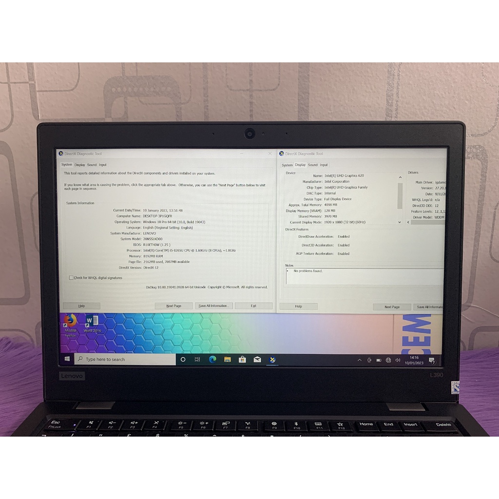 Lenovo ThinkPad L390 Core i5-8265U 16GB SSD 512GB NVME TouchScreen Not X390 X280 T490 T480 X380