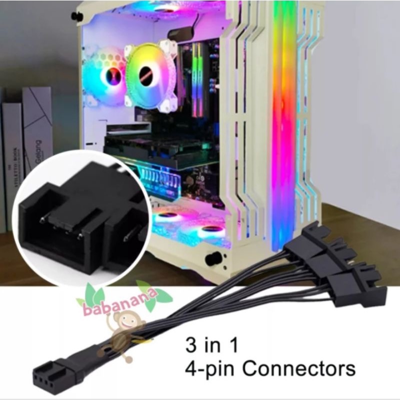 Kabel Splitter Y 1 to 3 PWM Computer Fan 4pin Cable Hub 4 pin Cabang