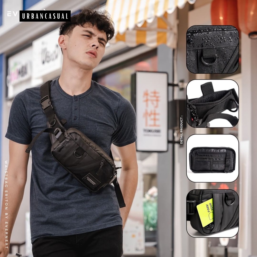 Waistbag Pria Waterproof Casual Distro Real Pict Motif Kekinian Tas Pinggang Bodypack Waterproof Tebal Premium Anti Air Elgo