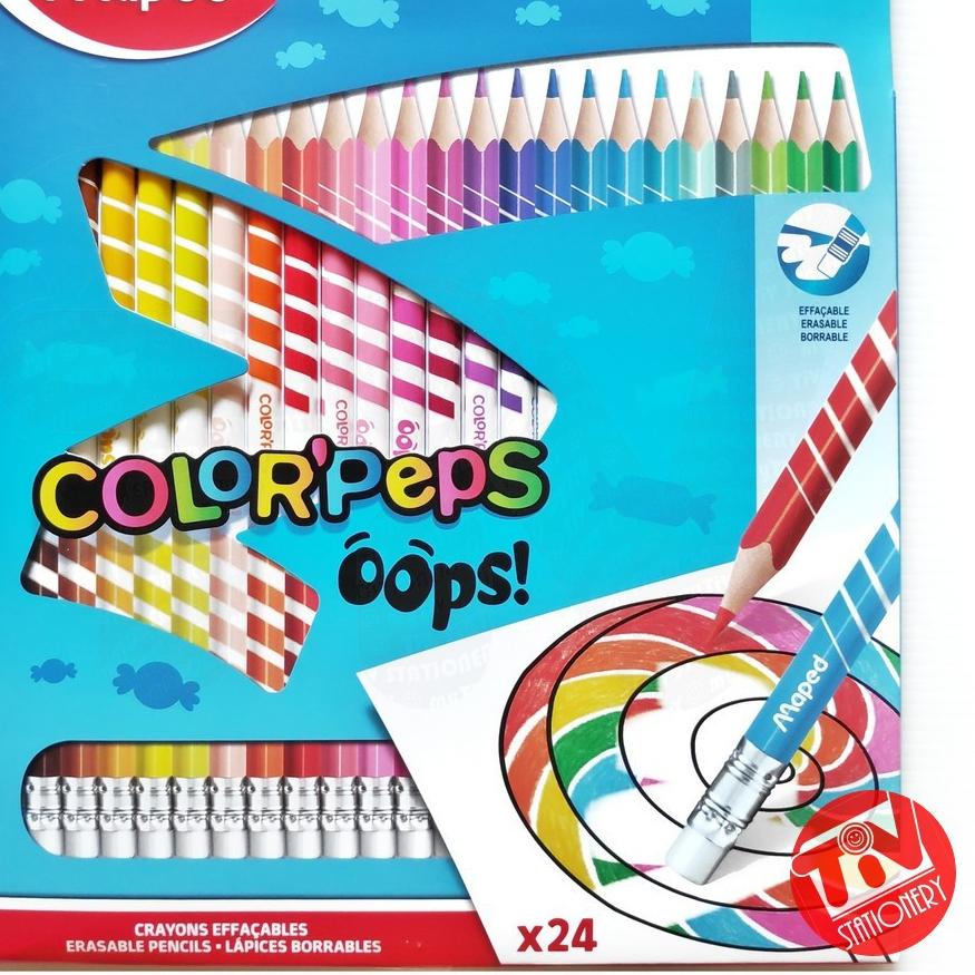 

라마 Pensil Warna MAPED Erasable 24 Color' Peps Oops! Trendy
