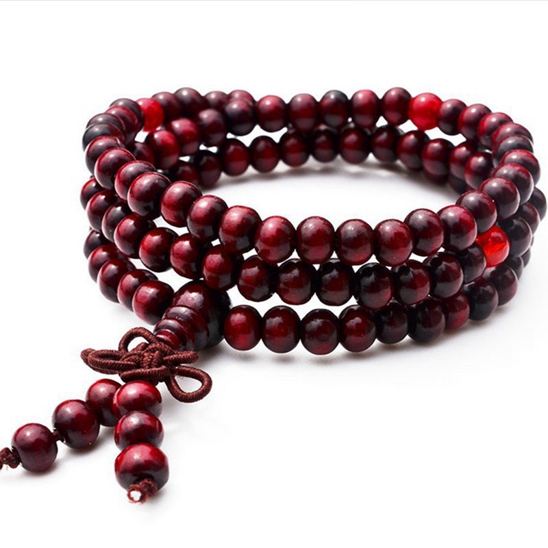 6mm Natural Cendana Buddhist Buddha Wood Prayer Beads Knot Black Ebony Gelang &amp; Gelang Untuk Pria Wanita Wooden Jewelry