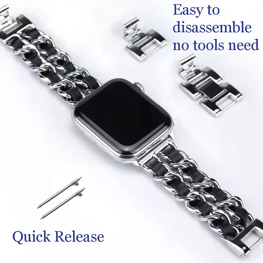Strap Chain Apple Watch 1 2 3 4 5 6 7 8 SE Ultra 2022 Stainless Steel iWatch Band 38mm 40mm 41mm 42mm 44mm 45mm 49mm Tali Smartwatch Rantai Adjustable
