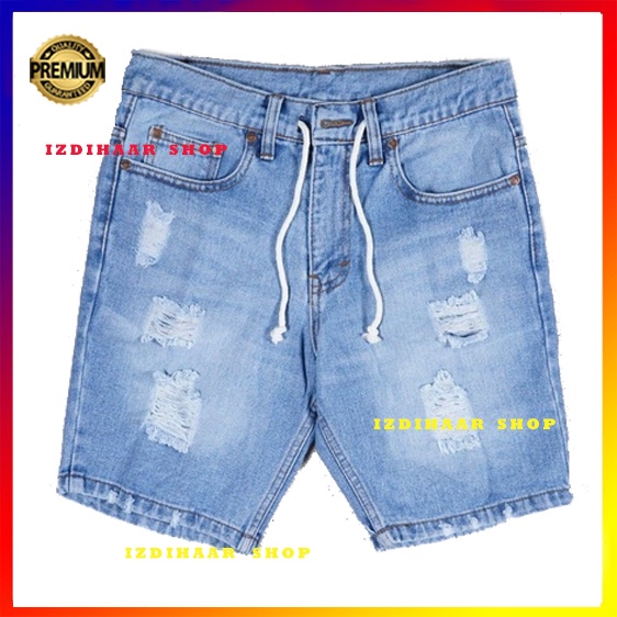 Celana Pendek Jeans Sobek Bermuda Pria