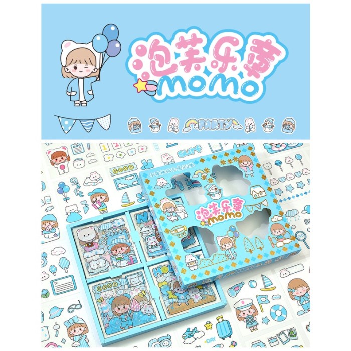 

100 Lembar Stiker Motif Kartun Korea Lucu Anti Air Dekorasi Handbook - Momo Biru