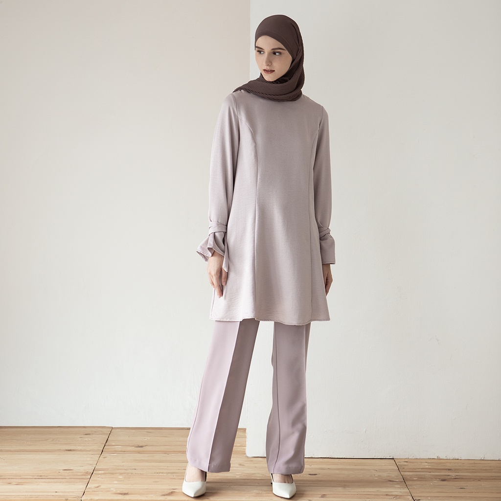 Akshaya by Aska Label - Tunik wanita blouse bahan crinkle anti kusut warna Bone abu dan dusty lilac