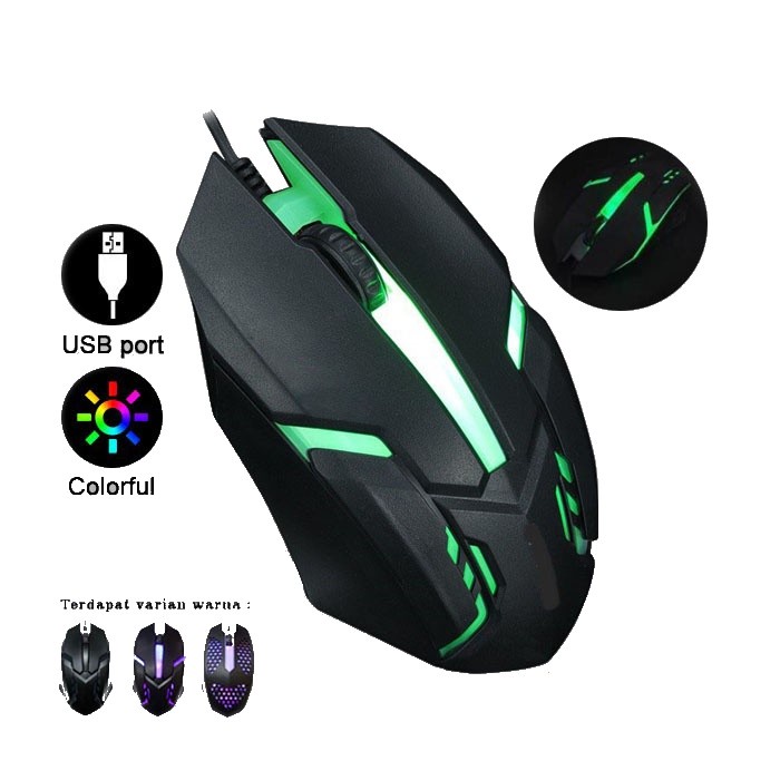 Mouse Kabel Gaming/Mouse Gaming LED 7 Lampu RGB Gaming Mouse 800DPI - Hitam