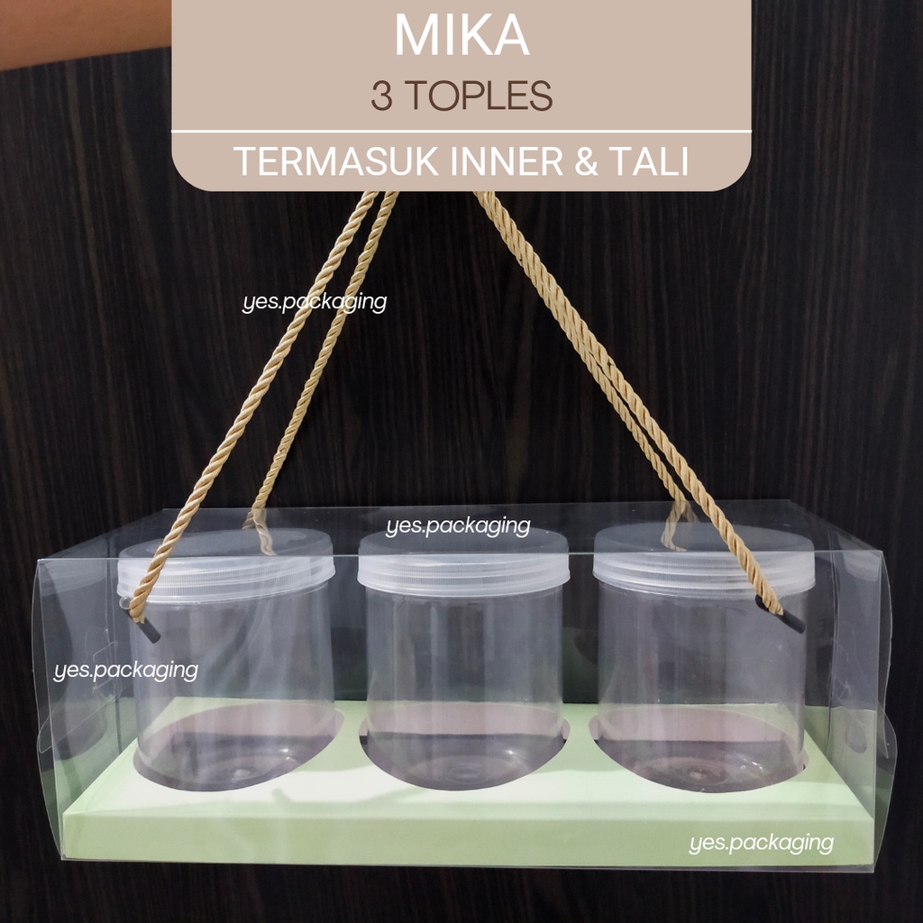 [3 TOPLES] MIKA TALI Box Kotak Hampers Kue Kering Toples Dessert Jar Mika Handle Tali Clear Transpar