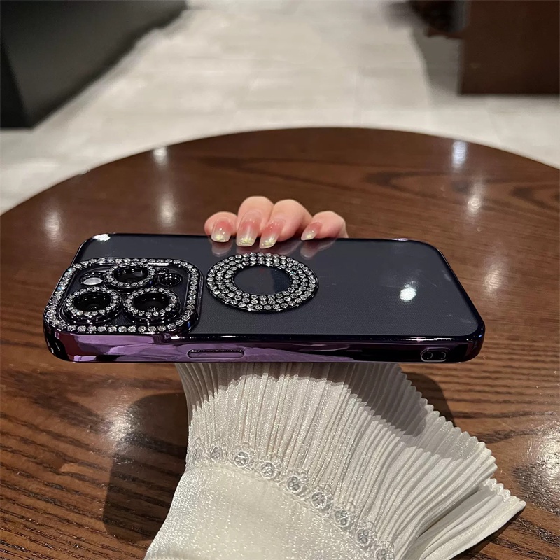 IPHONE Juji Casing Shockproof Sosialita Berlian Mewah Untuk Iphone14 Pro Max Plus13 12 11 Pro Max Purple Aesthetic Transparan Band Apple Logo Tertutup Penuh Premium Penutup Belakang
