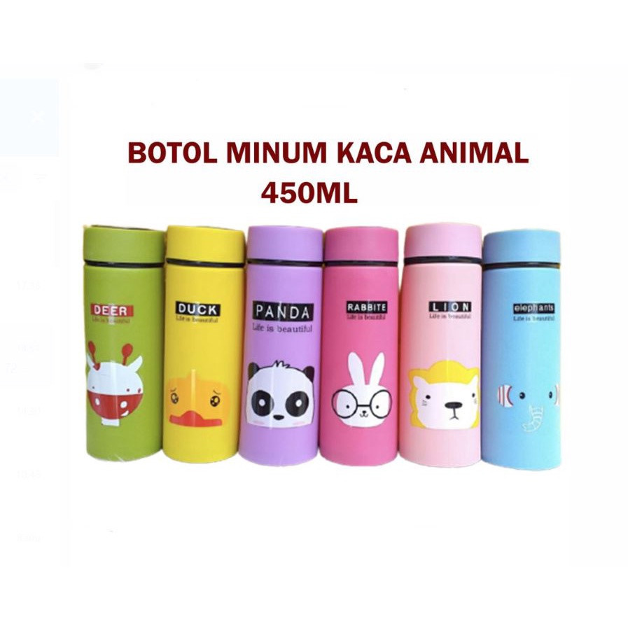 Botol Minum Kaca Motif Animal 500ML