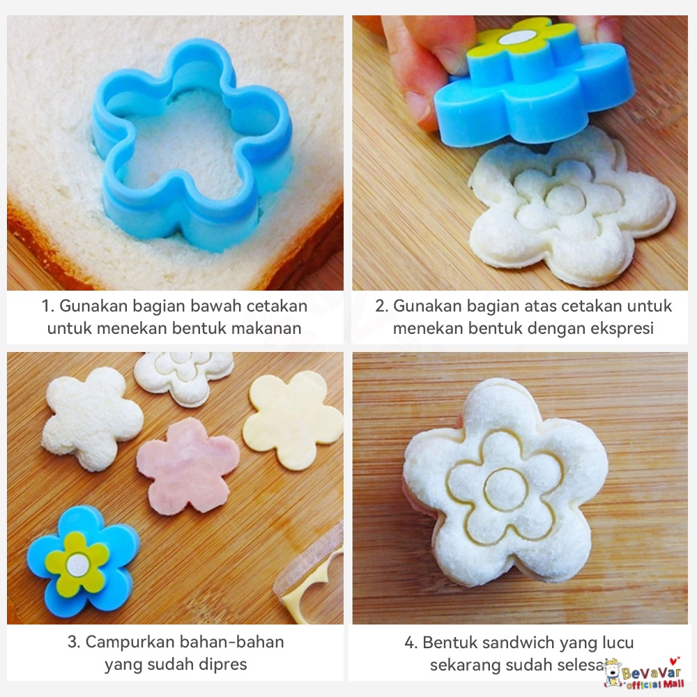 BEVAVAR Set Cetakan Roti Tawar Sandwich /Cetakan Pemotong Roti Sandwich Cutter Mold