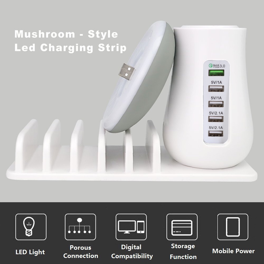 Colokan Multifungsi Pengisian Cepat Lampu LED 5port USB Charger QC 3.0 Fast Charge 5usb-Port Dinding Charge Cepat Dengan Teknologi Quick Charge Qualcomm 3.0