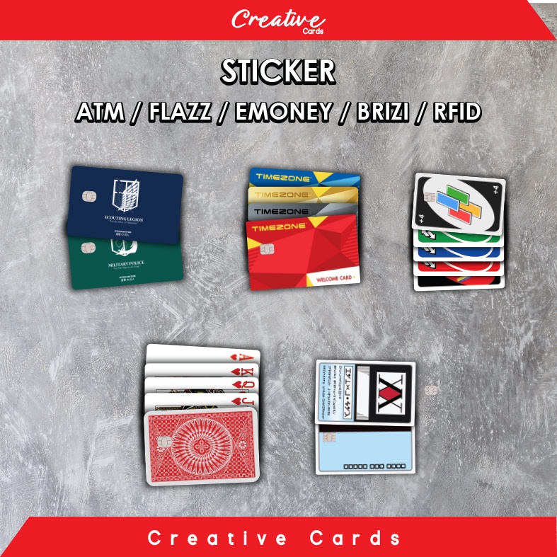 

Stiker Sticker ATM Series Part 1 (HunterXHunter, Uno, Kartu Remi, Timezone, Shingeki) - Skin card ATM Stiker BCA Mandiri Bri Bni Debit Credit Flazz Emoney Tapcash Brizzi RFID (Vinyl + Laminating)