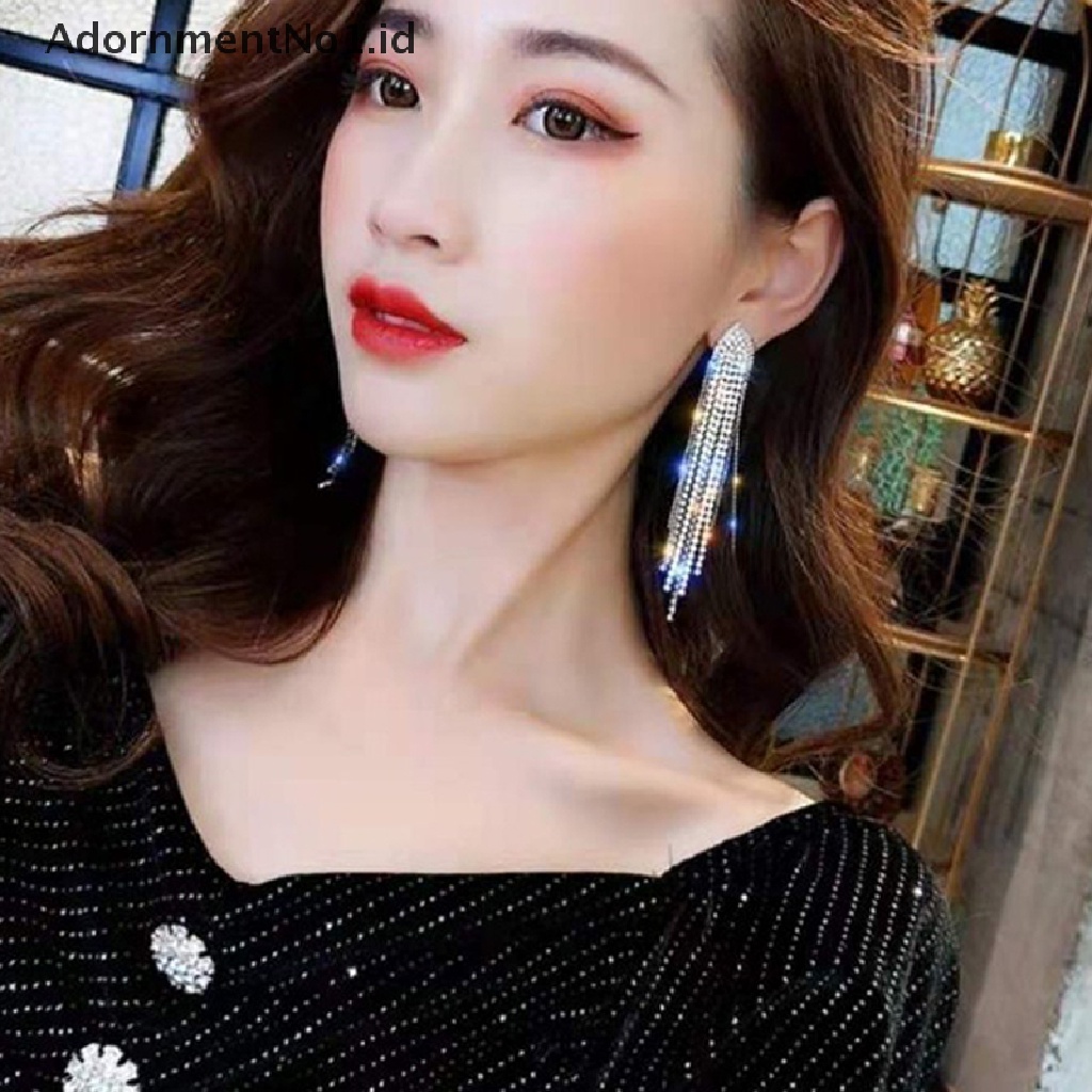 [AdornmentNo1] Rumbai Panjang Penuh Berlian Imitasi Drop Anting Untuk Wanita Ovsize Kristal Menjuntai Anting Fashion Perhiasan Aksesoris [ID]