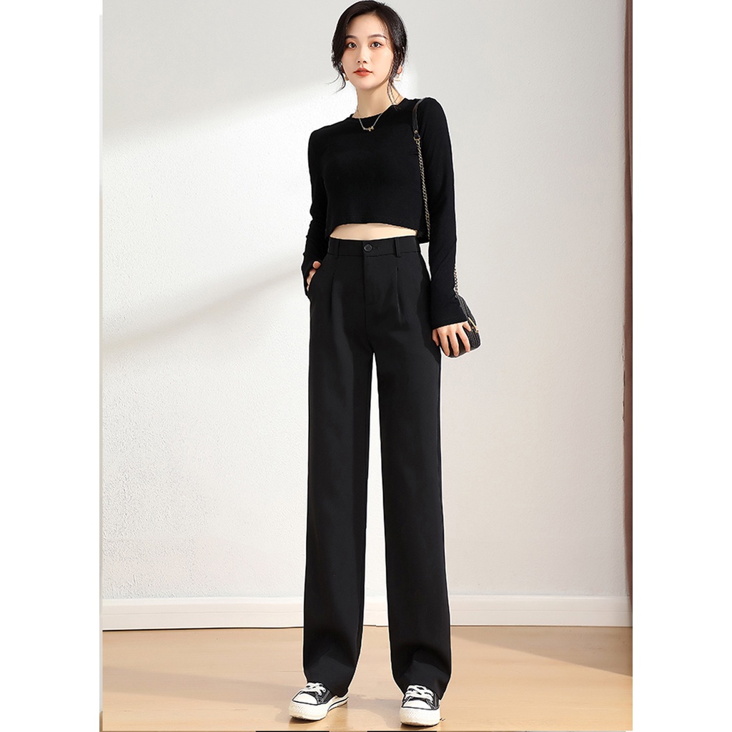 Hitam Highwaist  Loose Kasual Celana Setelan Wanita