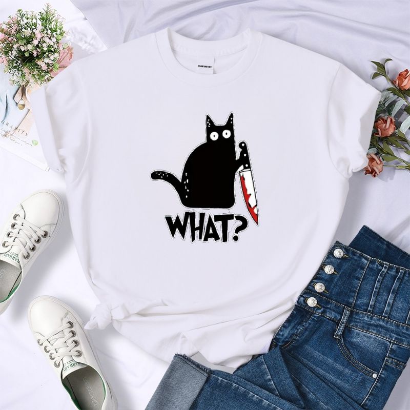 Kaos Wanita Baju Oblong Cewek Lengan Pendek Atasan Dewasa Tshirt Oversize kucing Cod