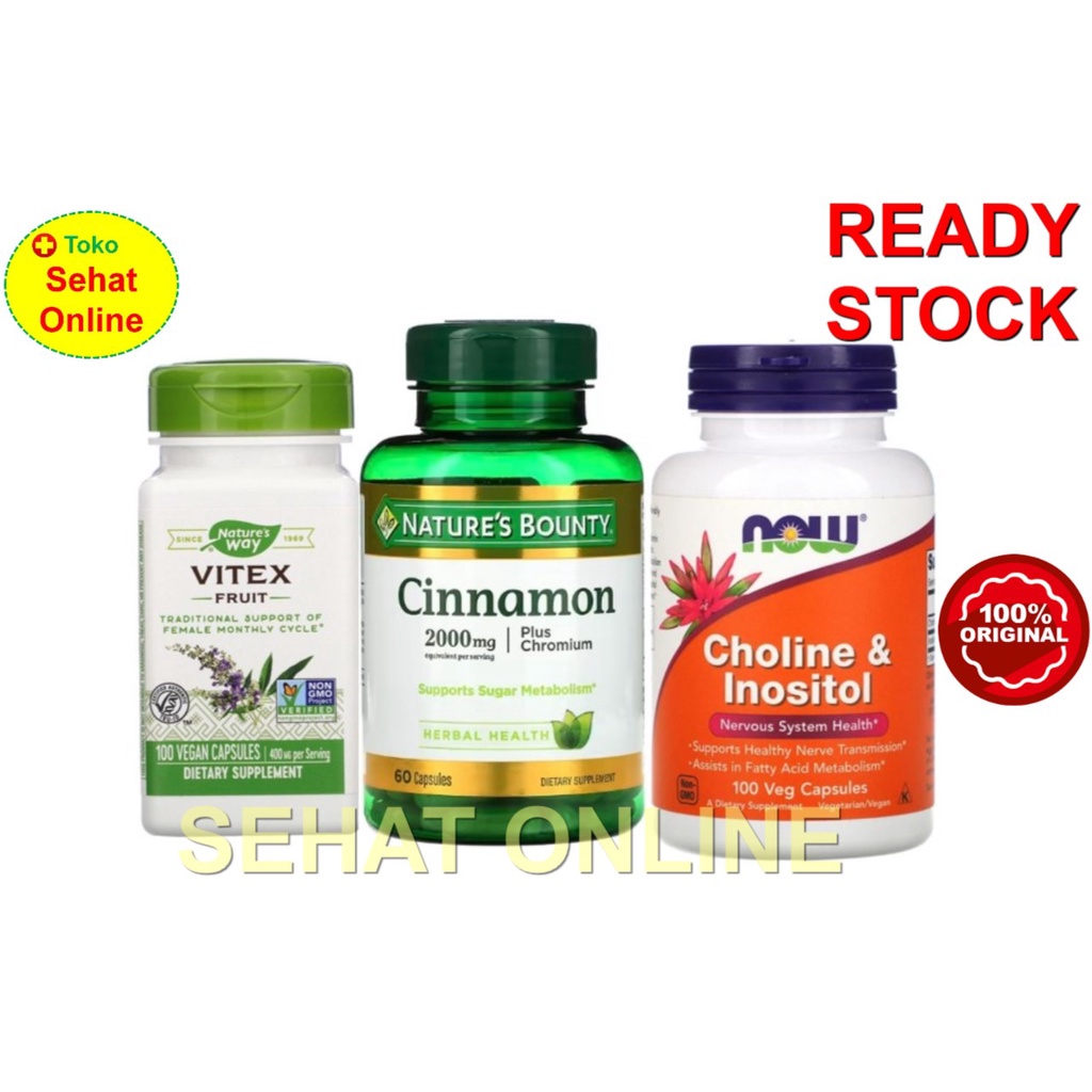 Paket PCOS Vitex 100 Vcaps + Cinnamon 60 Caps + Now Choline &amp; Inositol 100 Vcaps