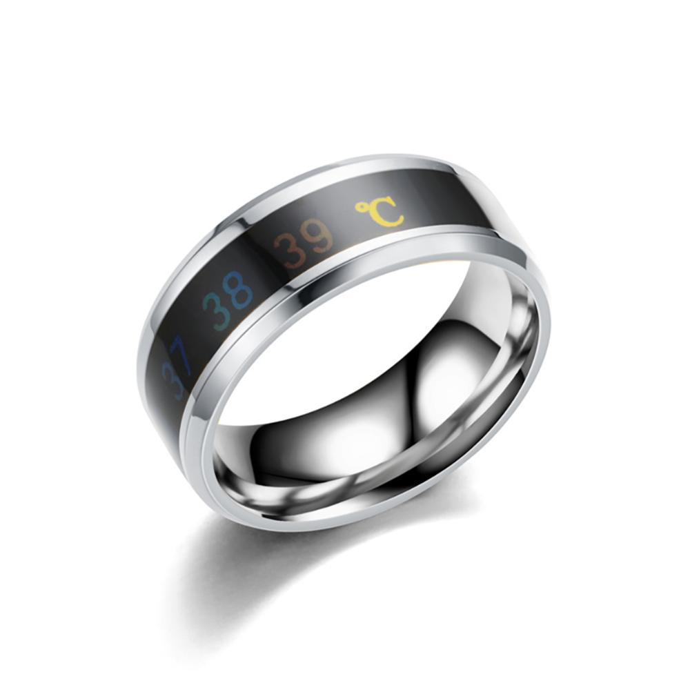 Timekey 8mm Stainless Steel Ring Smart Sensor Suhu Tubuh Cincin Tes Suhu Jari Rings Fashion Real-time Display Untuk Wanita Pria Pasangan Band Pernikahan B5P6