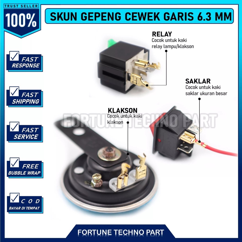 Sekun Skun Kabel Gepeng GARIS BESAR CEWEK 50 PCS - 7mm untuk Soket Socket Female Klakson Relay Motor