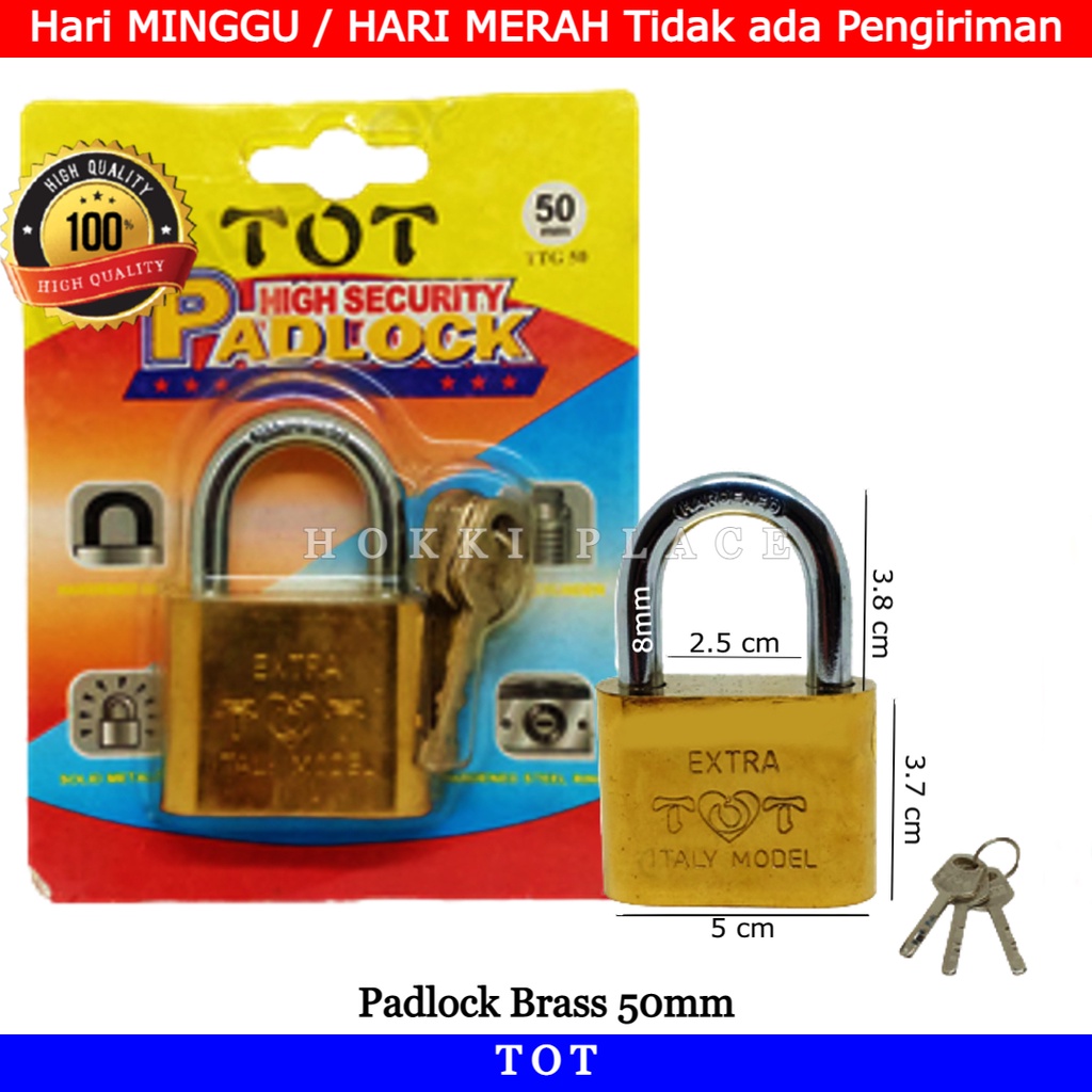 Jual Gembok Kuning Leher Pendek Extra Tot Italy Model Padlock 50mm