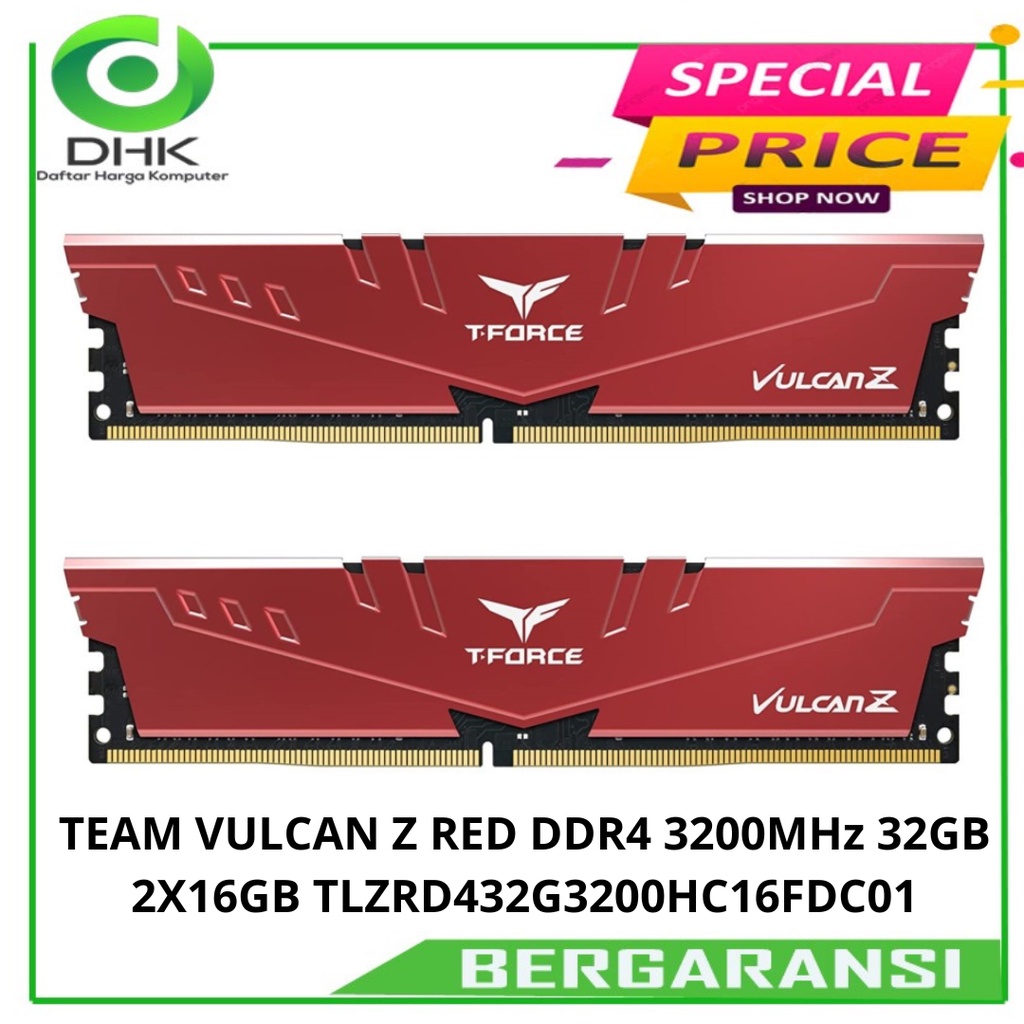 TEAM VULCAN Z RED DDR4 3200MHz 32GB 2X16GB TLZRD432G3200HC16FDC01