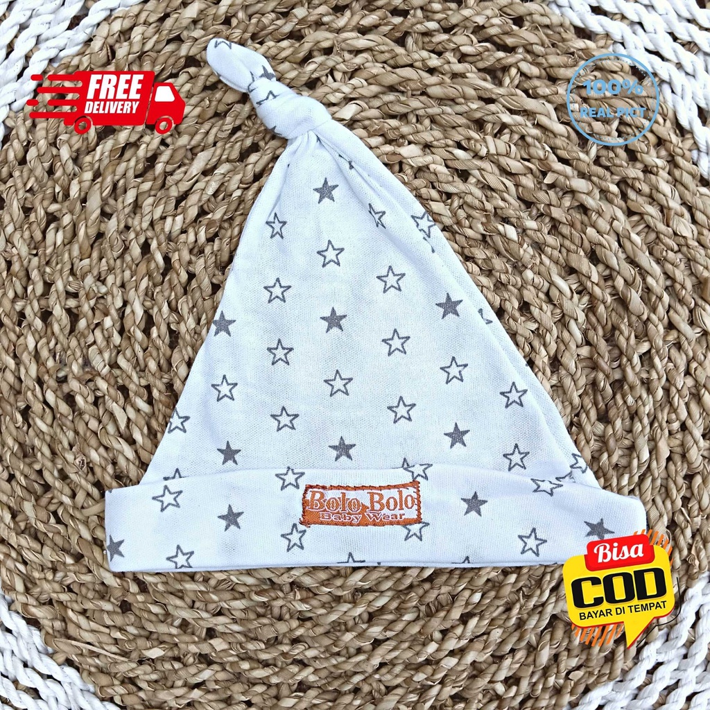 SALE 7.7 Serian Abu - 3 Pcs Topi Kupluk Bayi Baru Lahir Topi Bayi 0 - 3 Bulan GREY SERIES merk SNI Bolo - Bolo