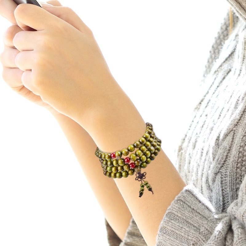 6mm Natural Cendana Buddhist Buddha Wood Prayer Beads Knot Black Ebony Gelang &amp; Gelang Untuk Pria Wanita Wooden Jewelry
