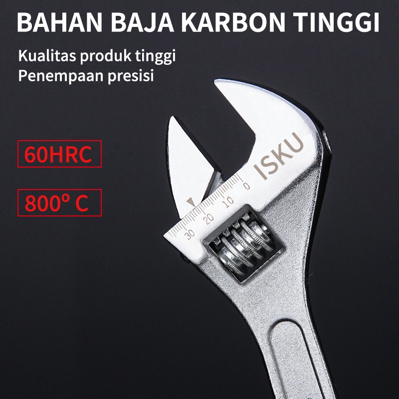 ISKU Kunci Inggris Adjustable Wrench ukuran 8 inch/10 inch/12 inch KUNCI INGGRIS Experten Series