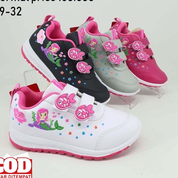 SEPATU SEKOLAH ANAK PEREMPUAN PAUD TK SD ANDO LILI MERMAID, SEPATU ANAK 4 5 6 TAHUN KARAKTER ‑ BWA.3