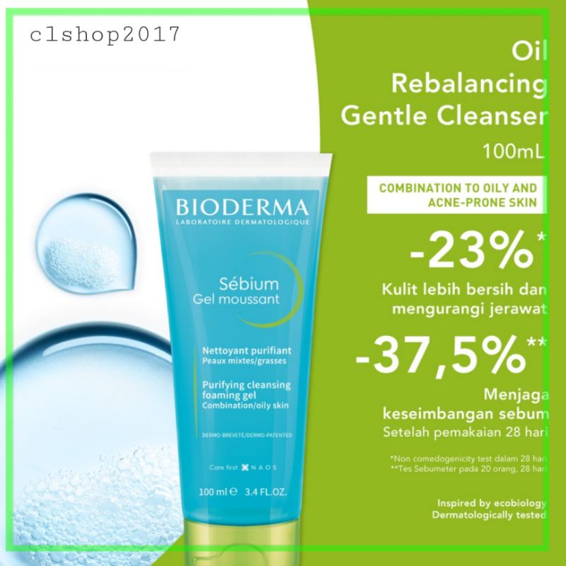 BIODERMA SEBIUM PURIFYING CLEANSING FOAMING GEL MOUSSANT 100 ML COMBINATION / OILY SKIN OIL REBALANCING FOAMING GEL PEMBERSIH WAJAH KULIT KOMBINASI BERMINYAK