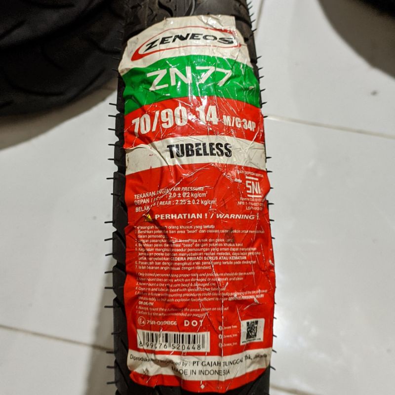 Ban Luar Tubeless Zeneos ZN 77 70/90-14 Sepeda Motor