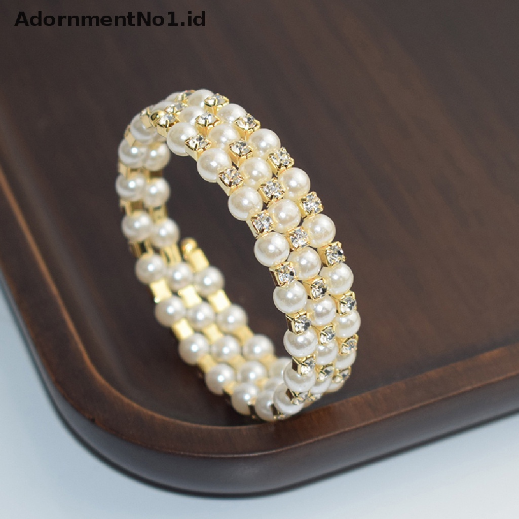 [AdornmentNo1] Gelang Mutiara Imitasi Kristal Elegan Multilayer Stretchable Pearl Bracelet Gelang Mutiara Untuk Wanita Hadiah Perhiasan Pengantin [ID]