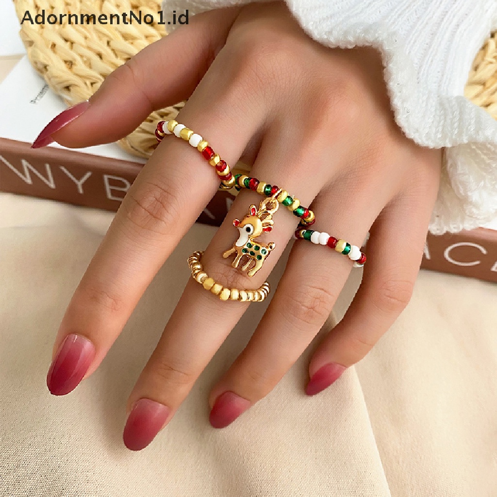 [AdornmentNo1] Set Cincin Hadiah Natal Untuk Wanita Pria Gadis Y2K Fashion Manik Rantai Snowman Rings Festival Jewelry [ID]