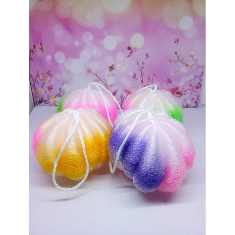 Spons Mandi Bentuk Labu Bath Sponge Puff Spon Mandi Rainbow