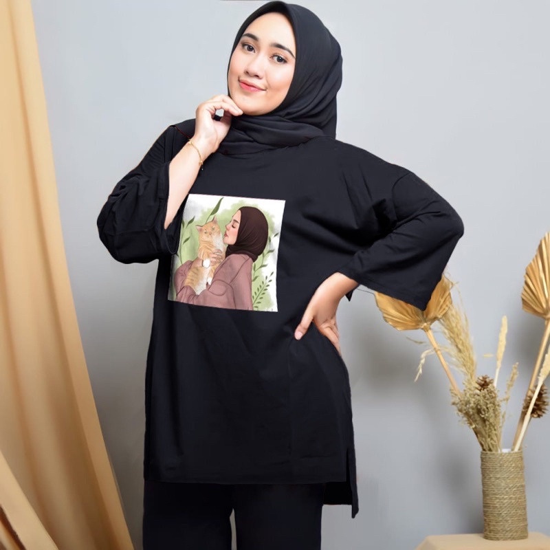 KAOS OVERSIZE HIJAB KITTY / ATASAN KAOS JUMBO XXXL / ATASAN OVERSIZE BIGSIZE