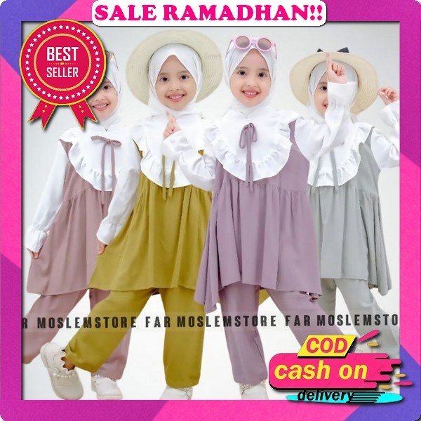 One Set Sena Anak Perempuan Umur 3-10 Tahun // Set Sena Crinkle Airflo // Set Polos Saku Depan // Se