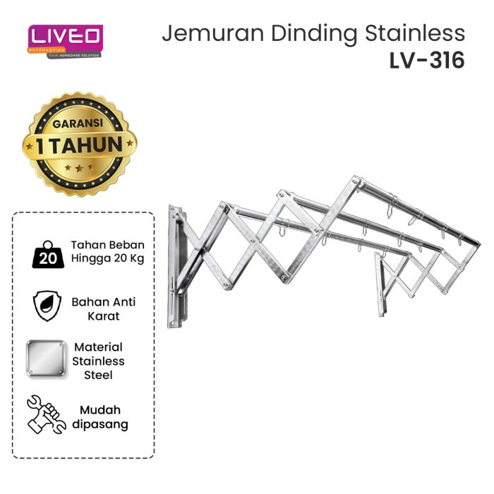 Jemuran Jemuran Dinding Baju Stainless Steel Liveo Lv316 Jemuran Lipat Gantung
