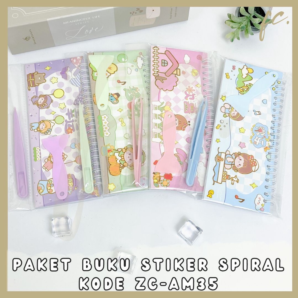 

1 Set Buku Album Spiral Sweet Sticker Book + Pinset Penjepit + Perata Spatula Scraper ZC-AM35 SENMU