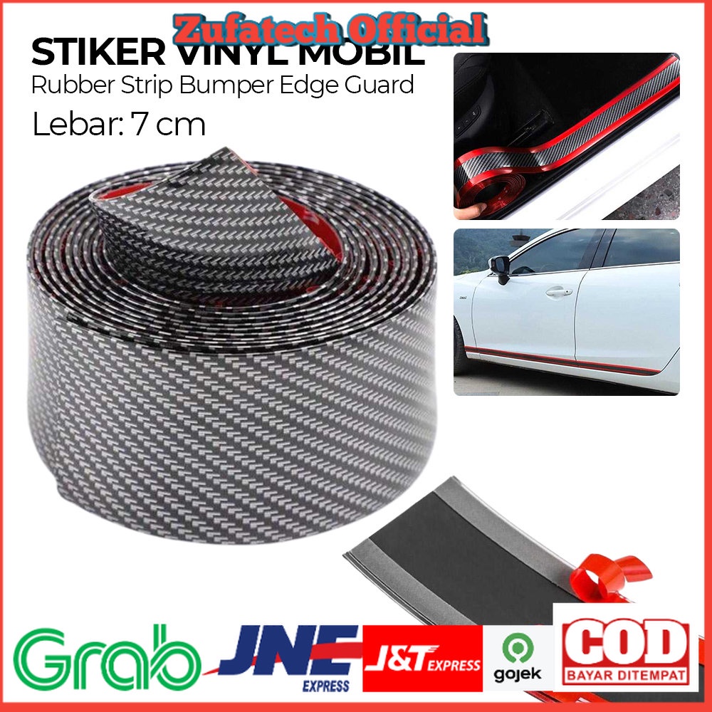 Karlor Stiker Vinyl Mobil Carbon Fiber Rubber Strip Car Bumper Edge Guard 7 x 100 CM - YSB190 - Black