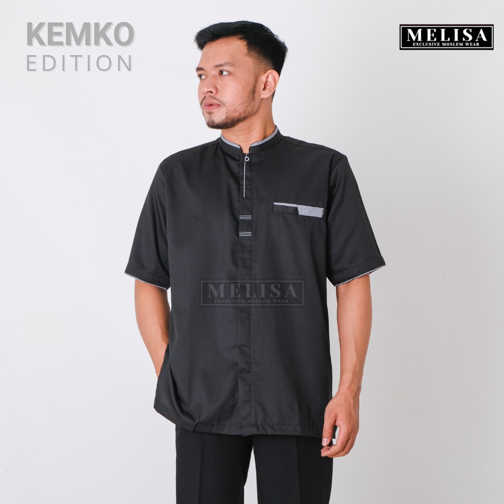 Baju Koko Pria Bahan Katun Toyobo Baju Muslim Laki Laki Model Kemko Polos Lengan Pendek Warna Hitam