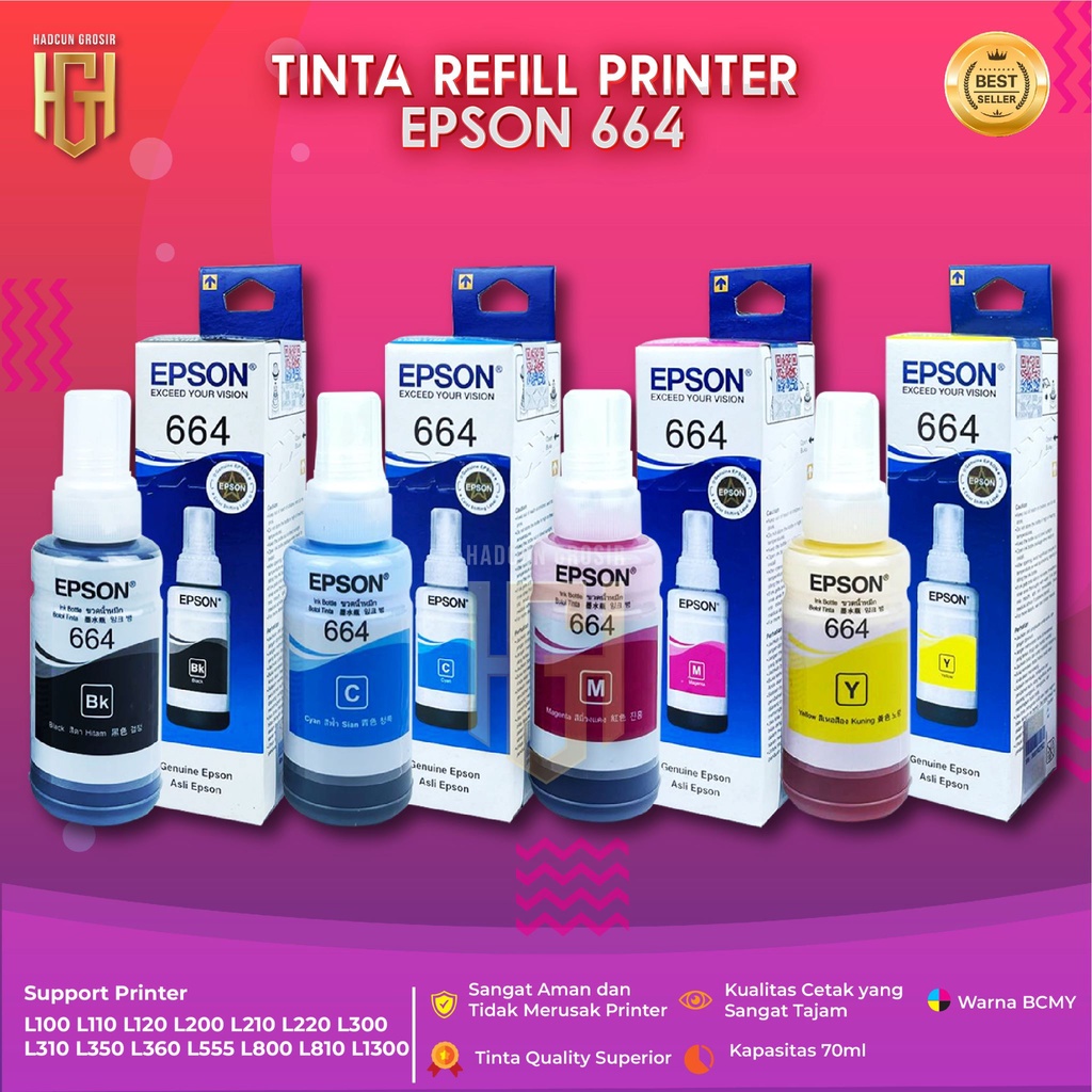 1 SET 4 PCS Tinta Epson 664 Premium Tinta Printer L100 L110 L111 L120 L130 L132 L200 L210 L211 L220 L222 L300 L301 L310 L350 L351 L353 L355 L356 L358 L360 L810 L850 L1300 L1800