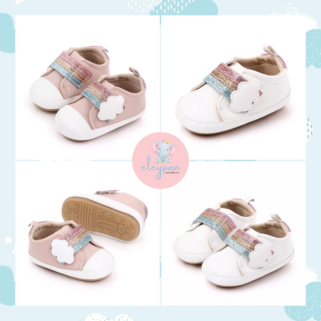 Sepatu Anak Perempuan IMPORT Tapak Karet Sneakers Bayi Cewek Impor Motif Pelangi Rainbow Shoes