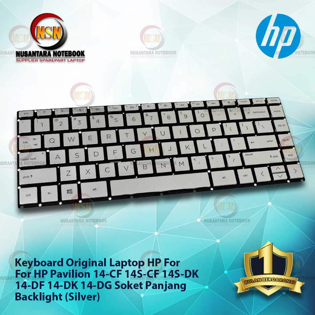 Keyboard Original HP 14CF 14S-CF 14-DH 14-DQ Backlight Soket Panjang (Silver)